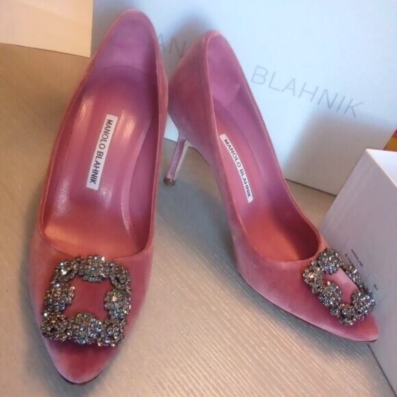 Manolo Blahnik Shoes - Manolo Blahnik PINK Velvet Hangisi , RARE! size 38.5